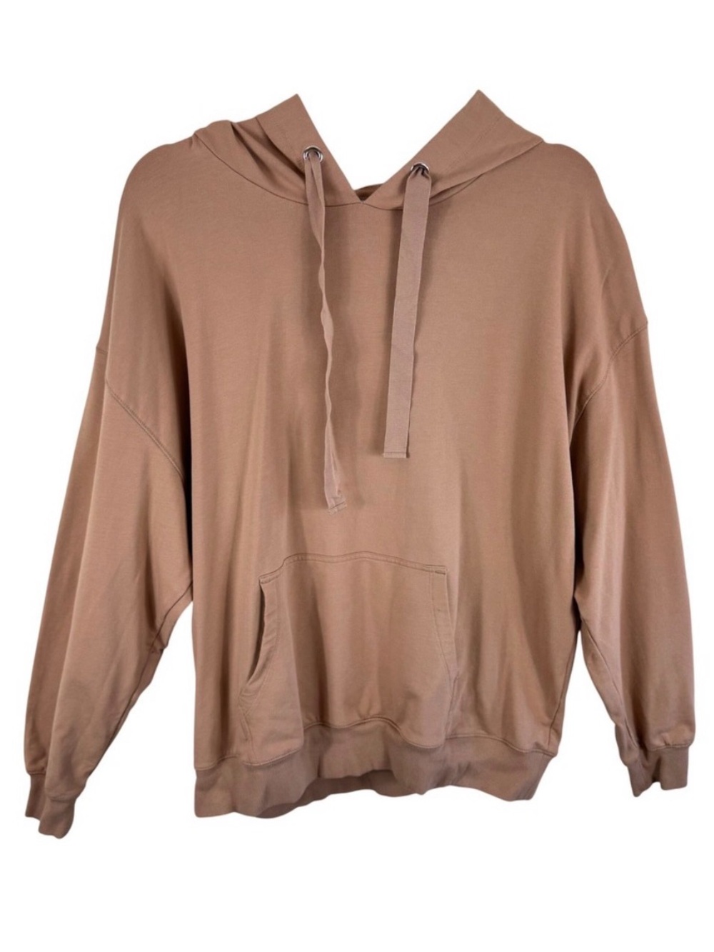 The Drop Women Light Brown Cotton Modal Relaxed Fit Pullover Hoodie Size L